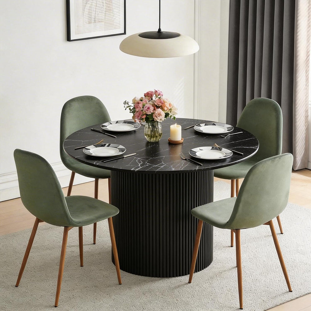Dining Table Set for 4, Mid Century Modern 47 Inch Black Marble-Look Wooden R...