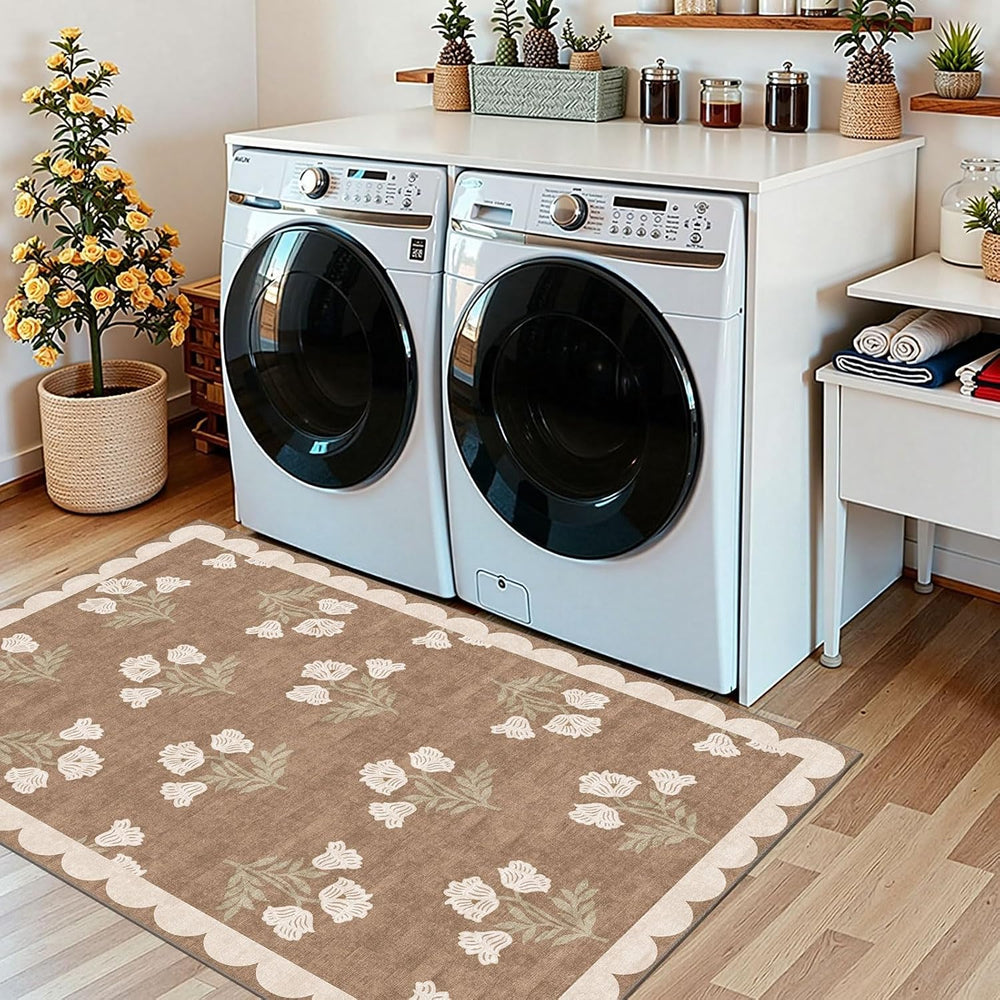 3x5 Floral Entry Rug - Small Washable Indoor Outdoor Mats for Front Door Non-...