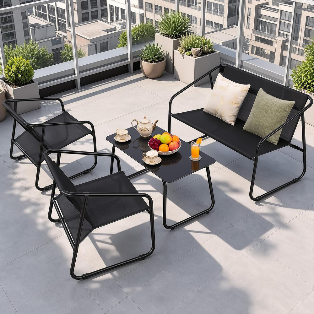 NEWBULIG 4 Piece Patio Furniture Set, Conversation Set Chairs and Table