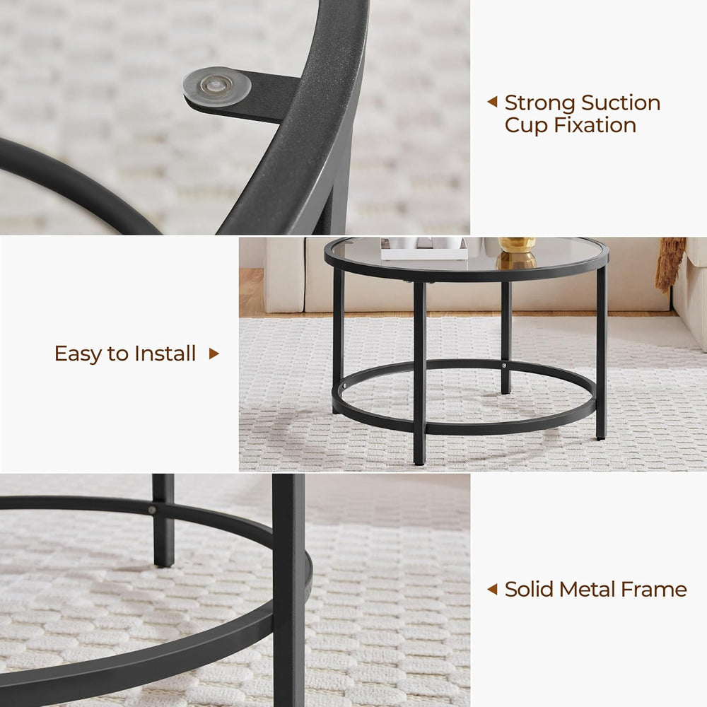 Yaheetech 27.6" Black Round Glass Coffee Table for Living Room, Metal Frame