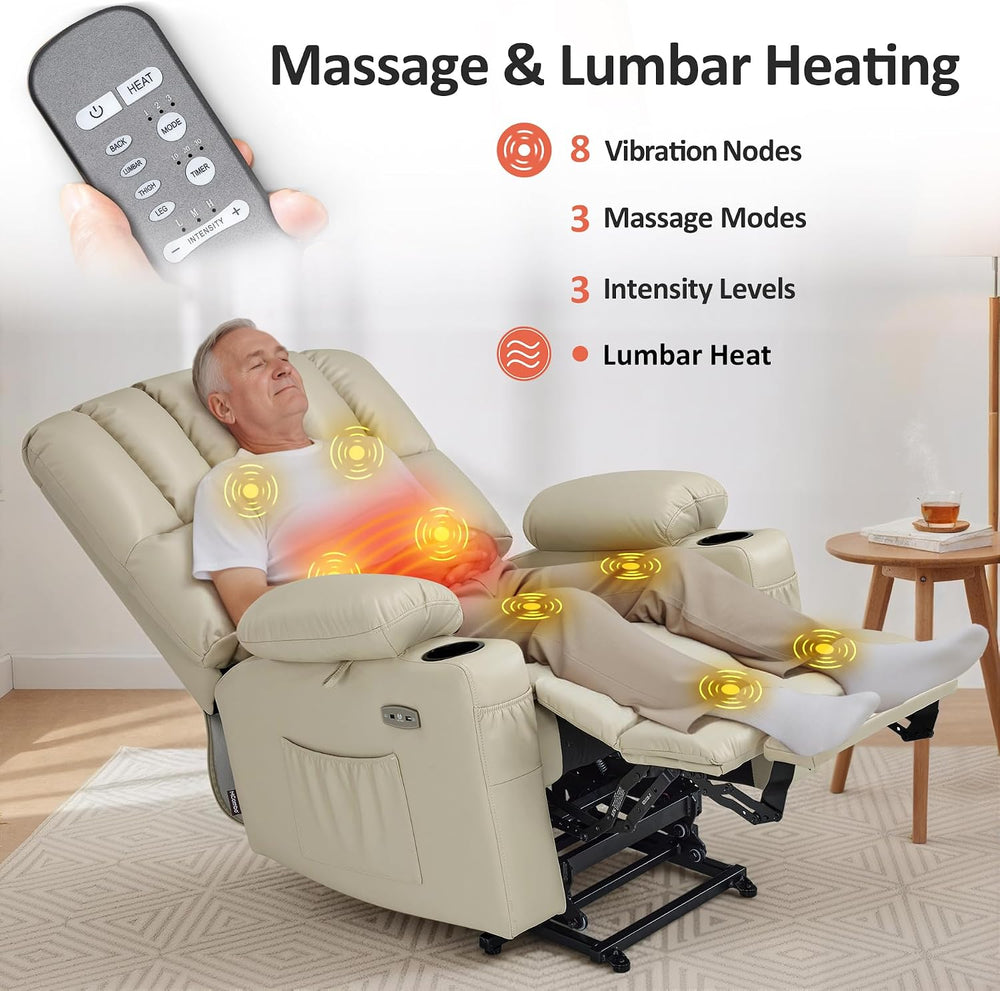 MCombo Large Power Lift Recliner Chair for Elderly 7099 (Cream White)