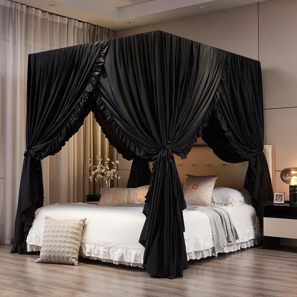 Mengersi Black Canopy Bed Curtains Queen Size,Royal Breathable Lightweight Pr...