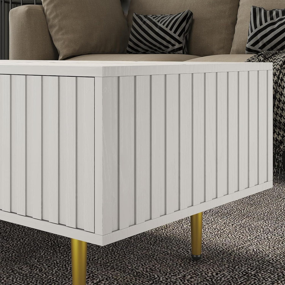 HedoAjim Modern Coffee Table with Storage with 2 Big Drawers, White Rectangle...