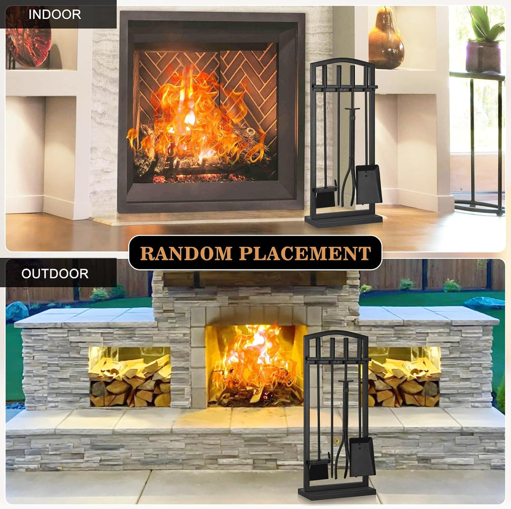 Gtongoko Fireplace Tools Set 5 Pieces with Stand, 29 Inch, Wrought Iron