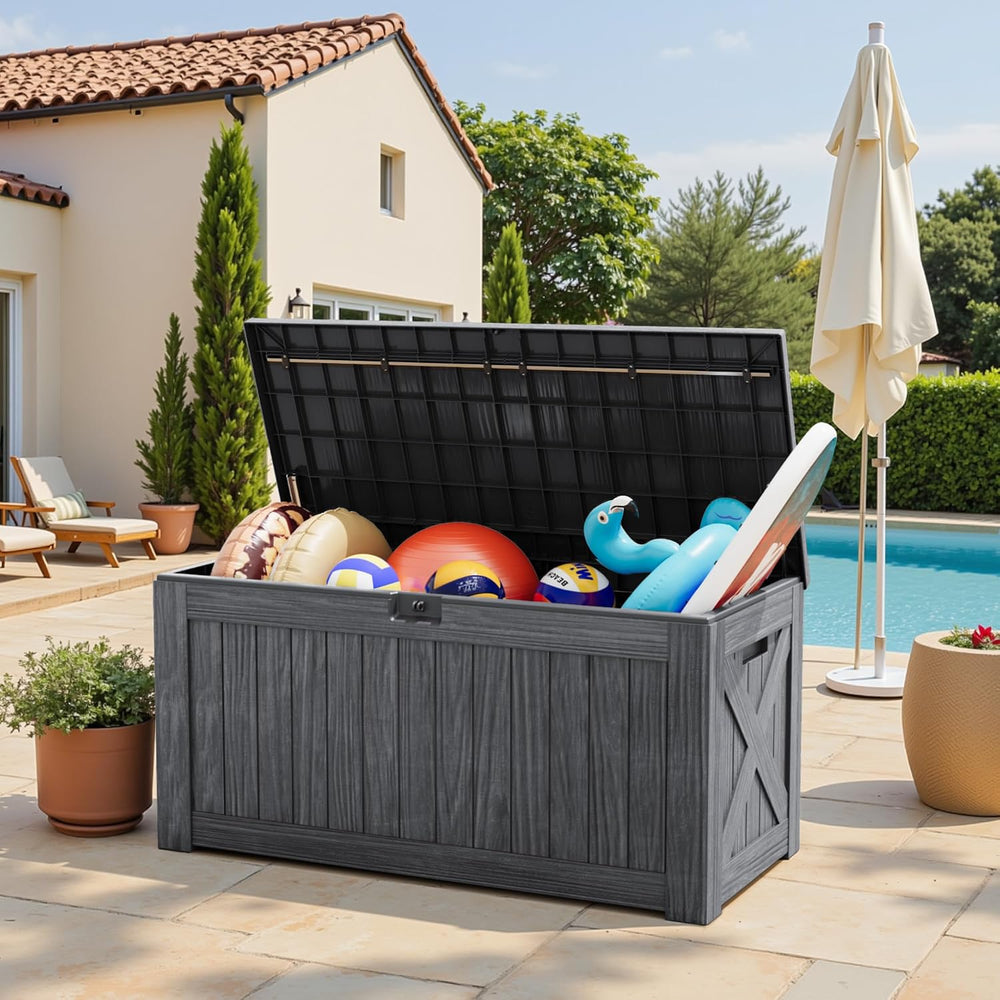 Greesum Outdoor Storage Box 120 Gallon Storage Bin with Lid for Patio Furnitu...