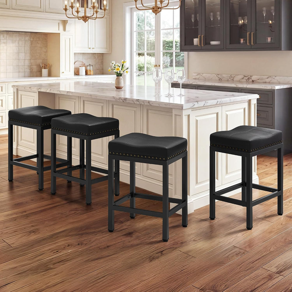 GRUSIGN 24 Inch Bar Stools Set of 4, Counter Height PU Leather Kitchen Chairs...