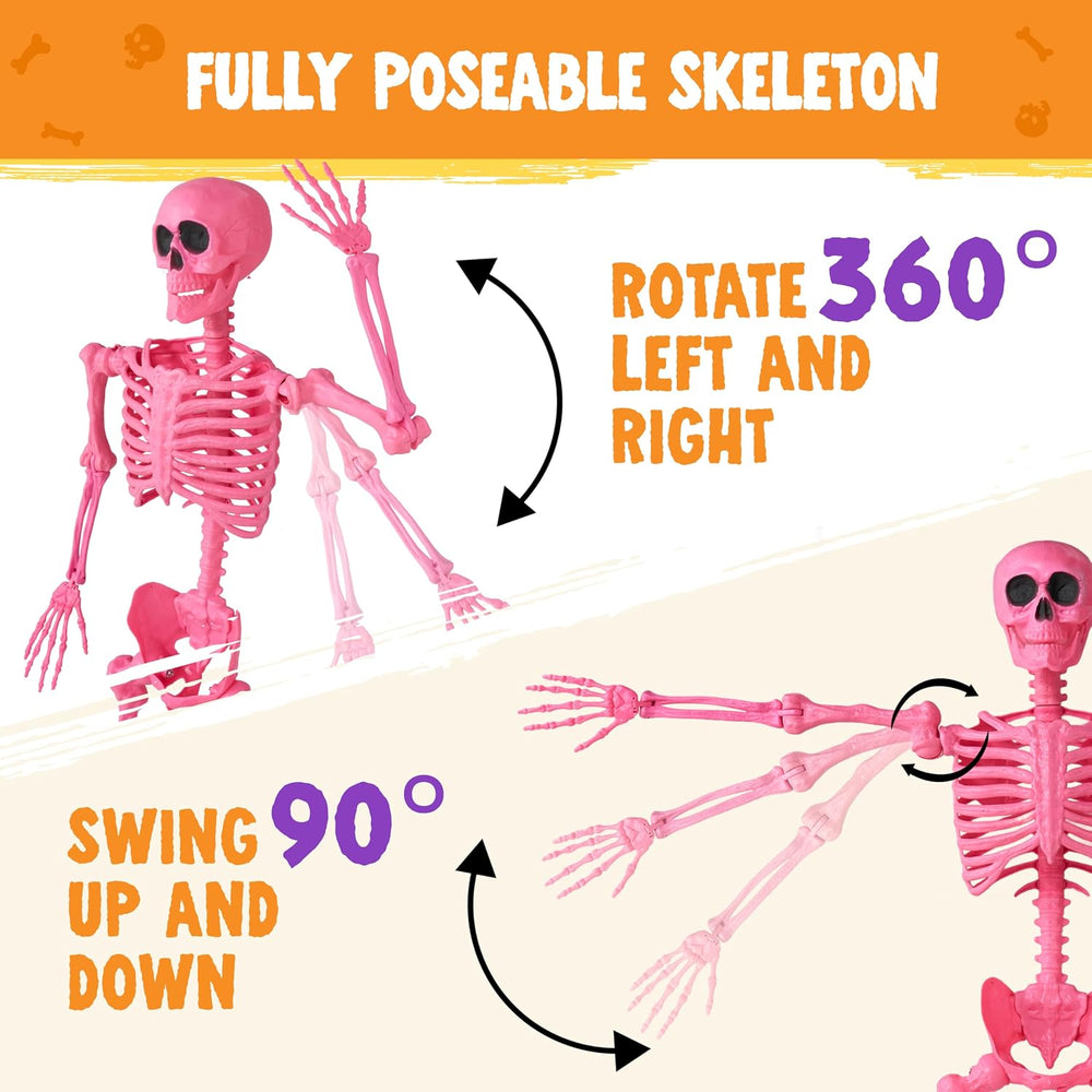 JOYIN 5 FT Halloween Skeleton Life Size, Stayable Posable Pink Skeleton Decor...