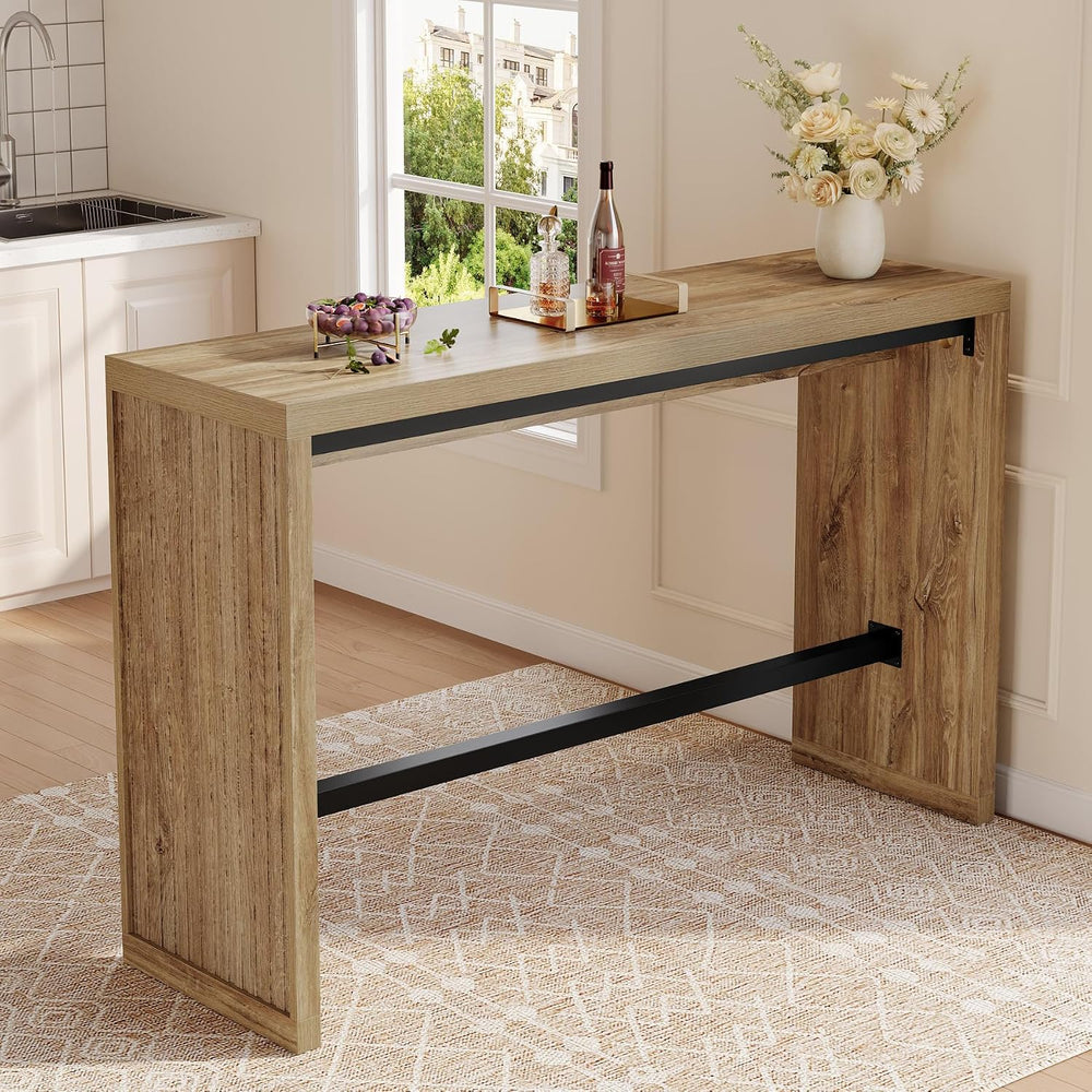 Tribesigns 55-Inch Bar Table with Metal Footrest, Counter Height Pub Table, N...