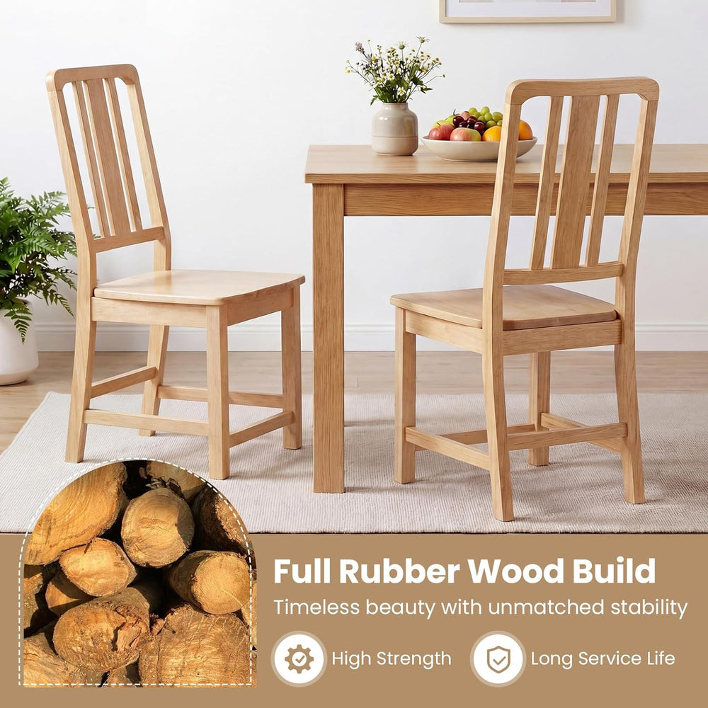 GIANTEX Wood Dining Chairs Set of 2, Natural Wooden Style,Hollowed Backrest