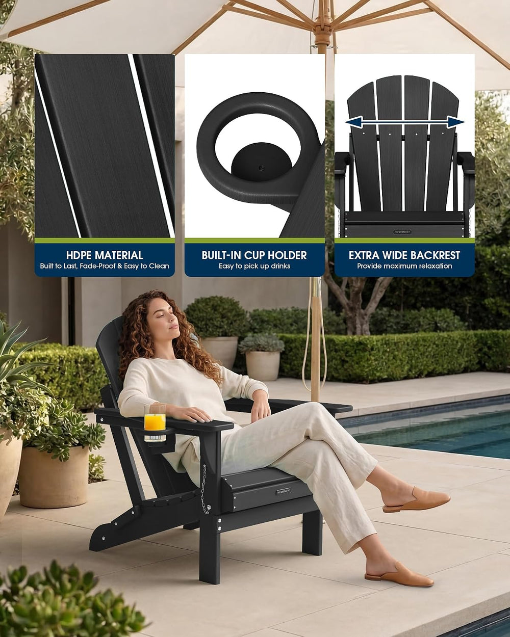 MUCHENGHY Folding Adirondack Chairs Patio Chairs Outdoor Adirondack Chair Wea...