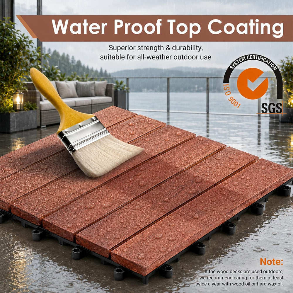 PrimeZone 27 PCS Solid Acacia Wood Interlocking Patio Deck Tiles Outdoor