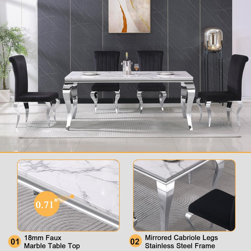 Henf 7 Piece Marble Dining Table Set for 6, 68" Modern Kitchen Dining Ro...