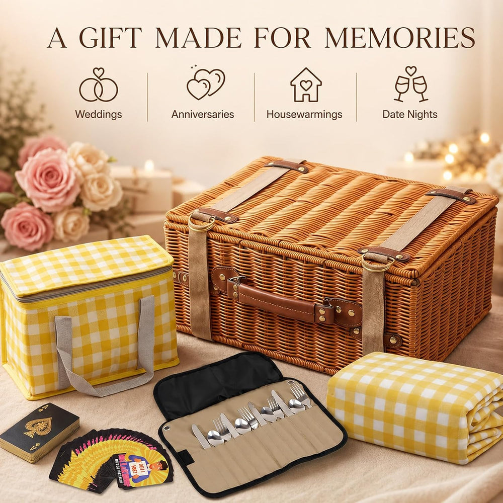 Picnic Basket with Insulated Cooler Bag & 79" Large Picnic Blanket