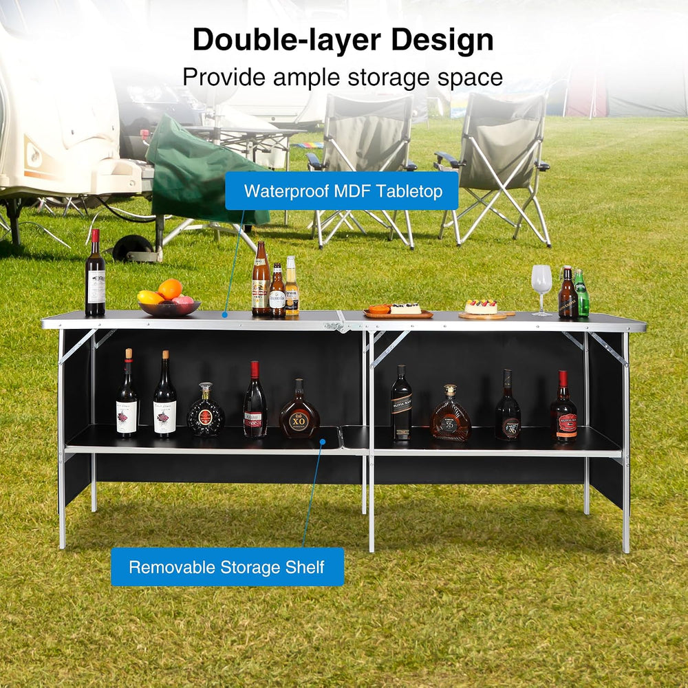 REDCAMP Folding Portable Bar Table, Black 82"x33"x15"