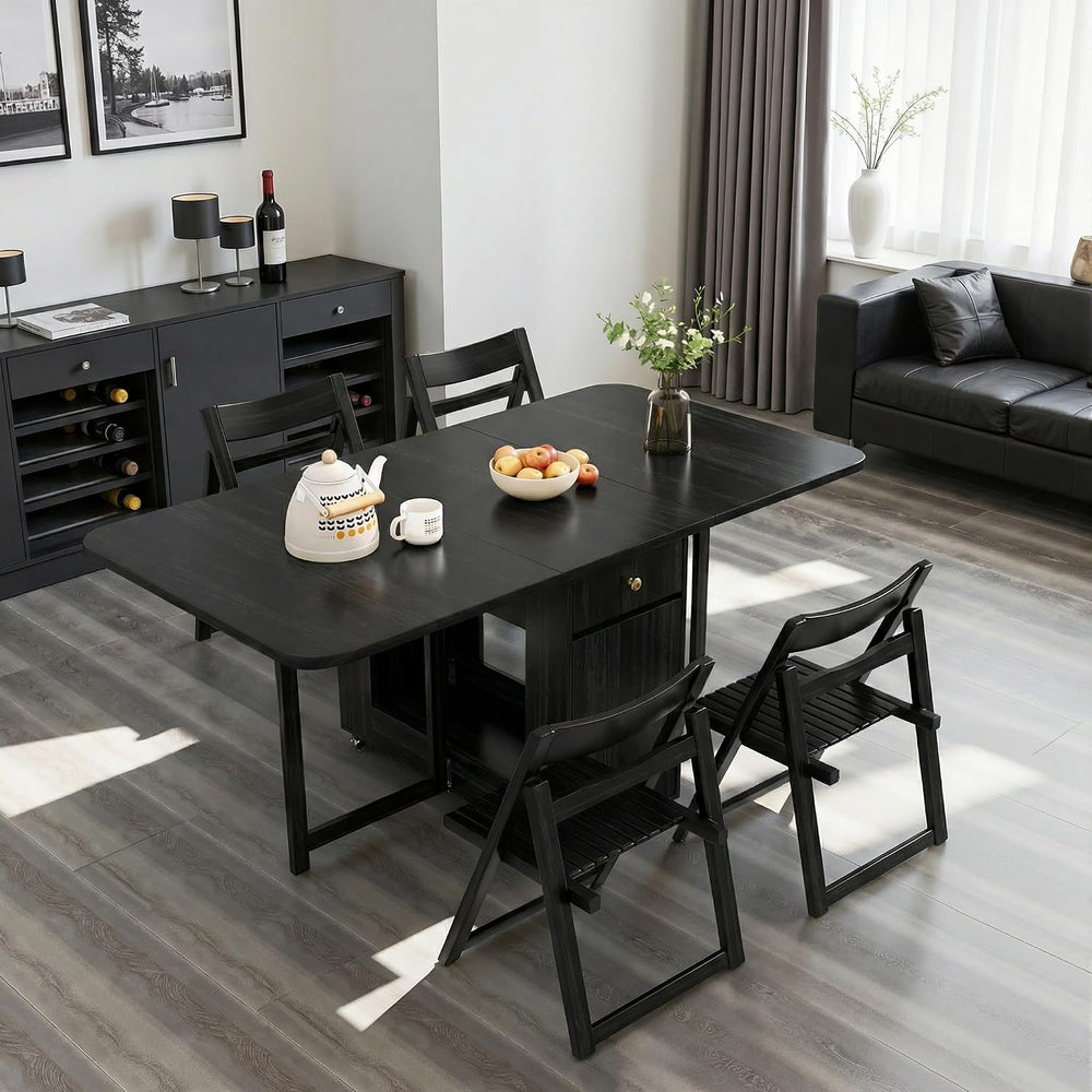 Folding Dining Table and Chairs - 59" Fully Assembled Drop Leaf Table 4-...