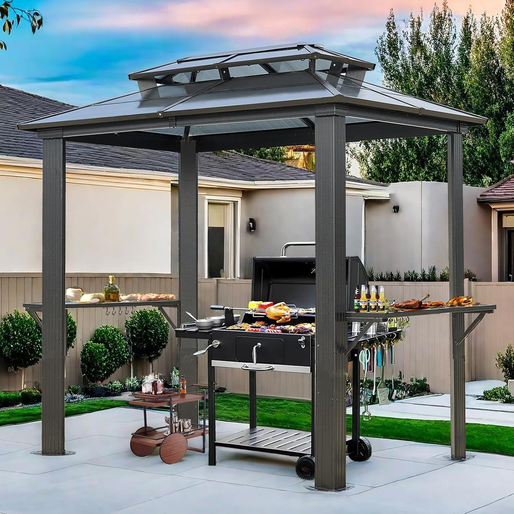 Endark 8'x5' Grill Hardtop Polycarbonate Gazebo with Double Roof, Alu...