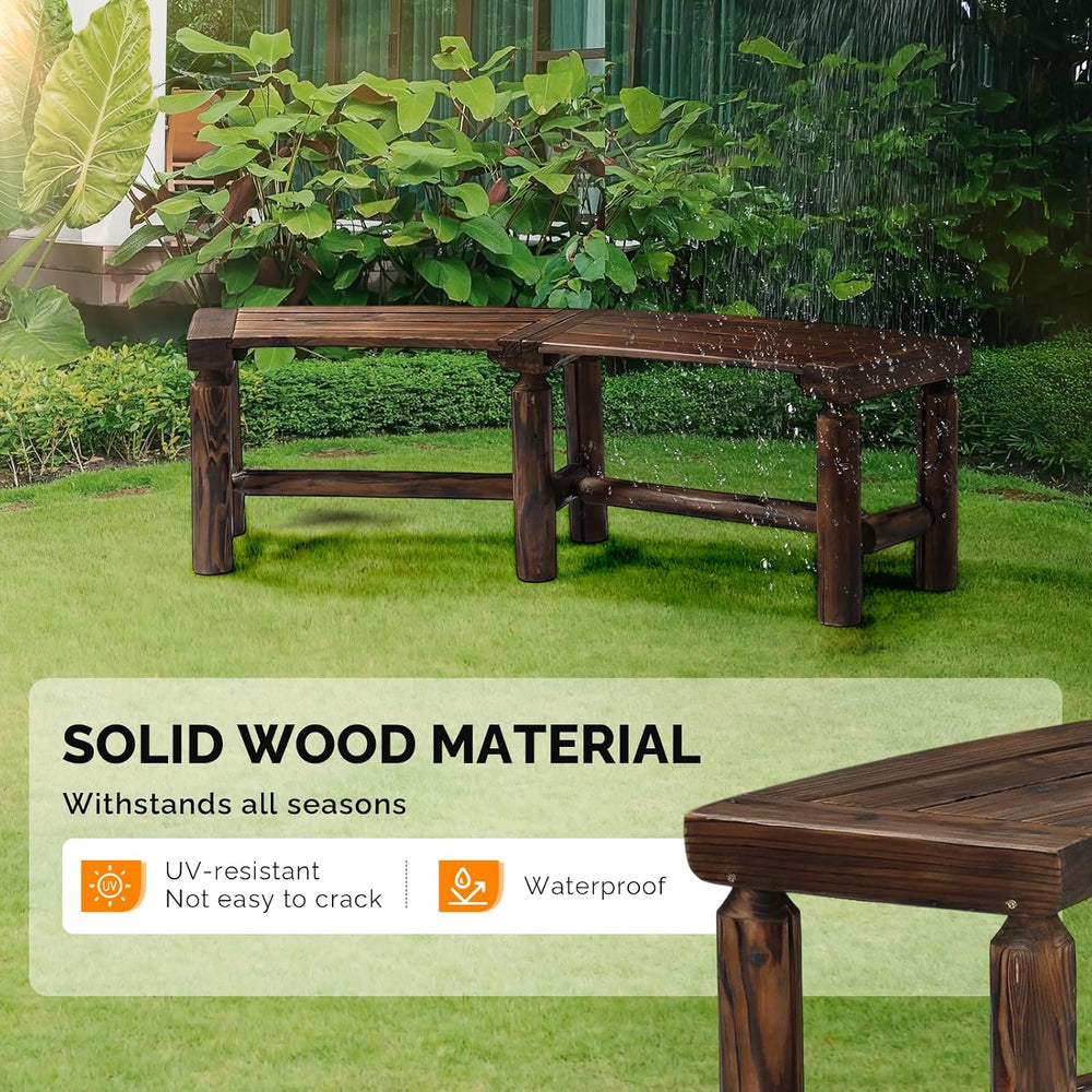 VINGLI Outdoor Bench Wooden Curved Bench, All-Weather Fire Pit Backless Patio...
