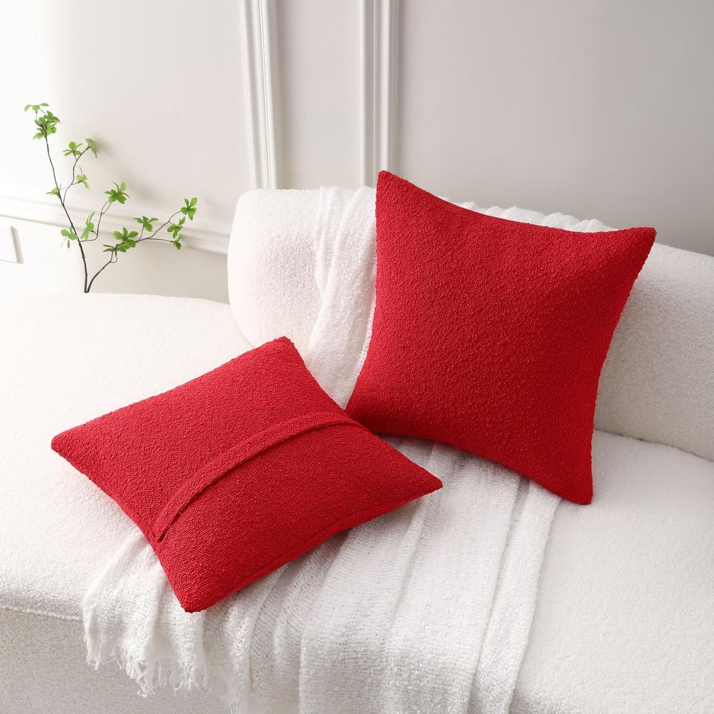 FUTEI Pack of 2 Boucle Textured Throw Pillow Covers 24x24 Inch, Red