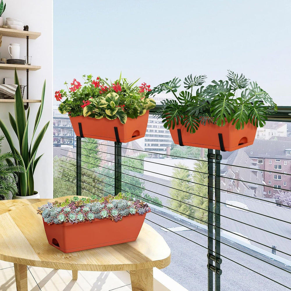 ETELI Railing Planter Box 6 Pack Balcony Planters Railing Hanging with Metal ...