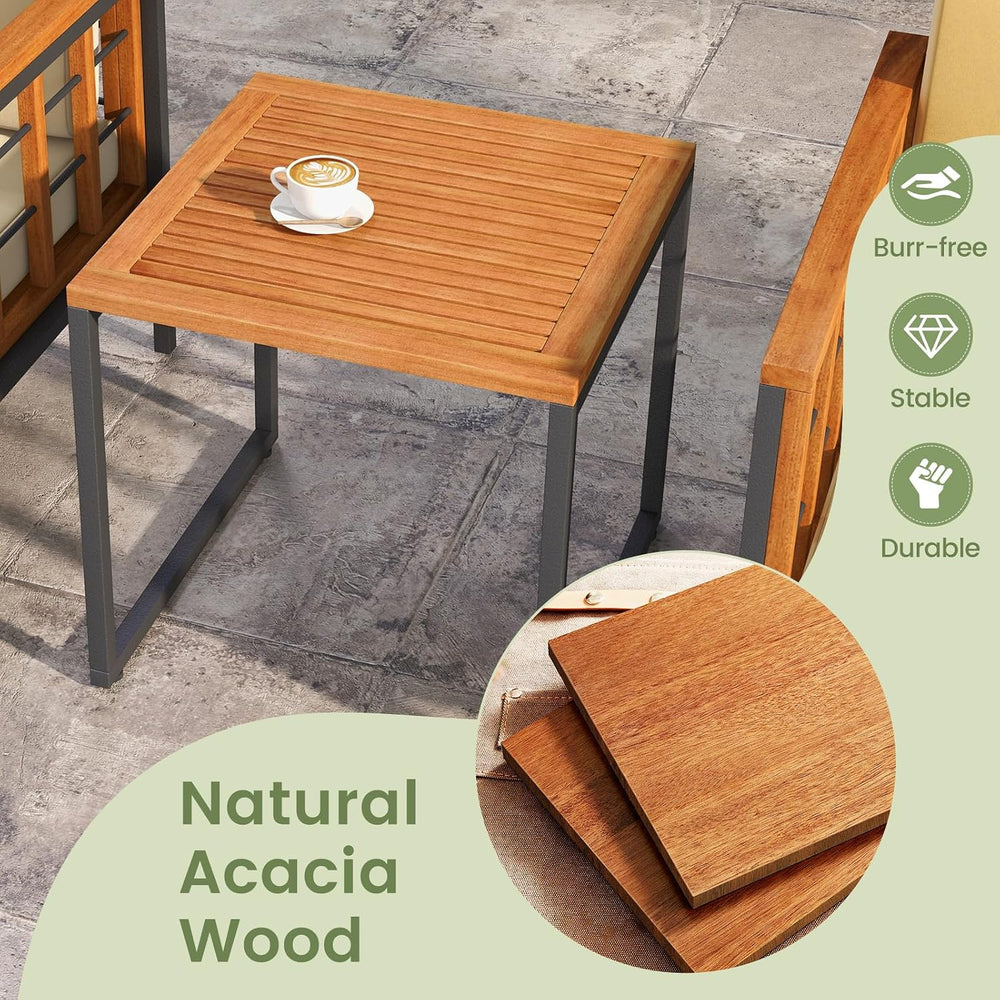 Tangkula 5 Pieces Acacia Wood Patio Furniture Set with Ottomans, Outdoor Conv...