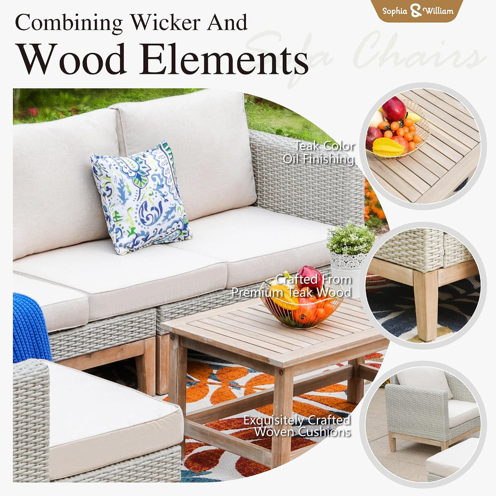 Sophia & William Patio Furniture Rattan Outdoor Sofa Set with Ottomans (5...