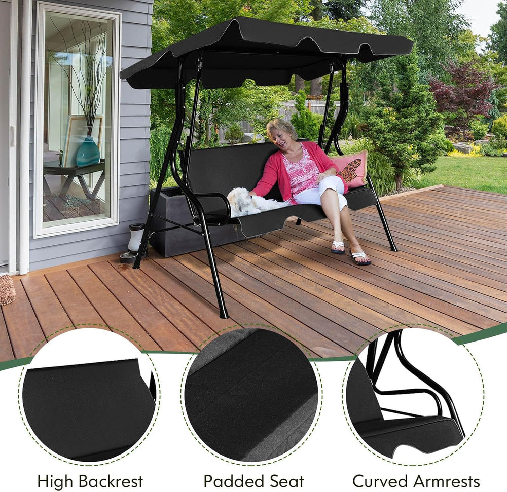 DREAMADE Porch Swing Outdoor, 3 Person Patio Swing w/Removable Cushion, Stand...