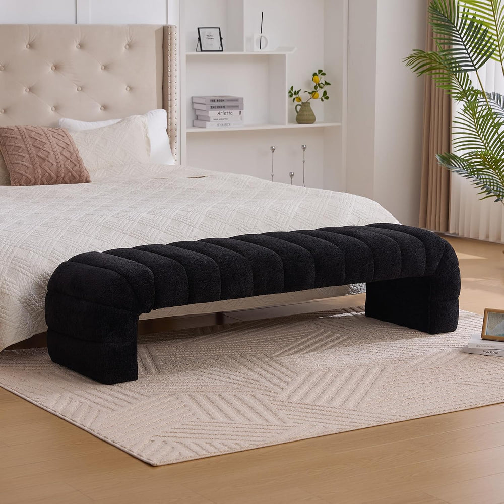 KEIKI 69.7" Modern Upholstered Armless Bed Bench, Channel Tufted Couch D...