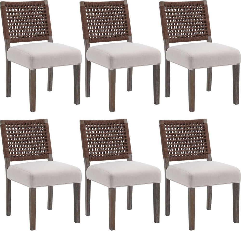 Farmhouse Dining Chairs Set of 6, Upholstered Dining Chairs with Handwoven Ba...