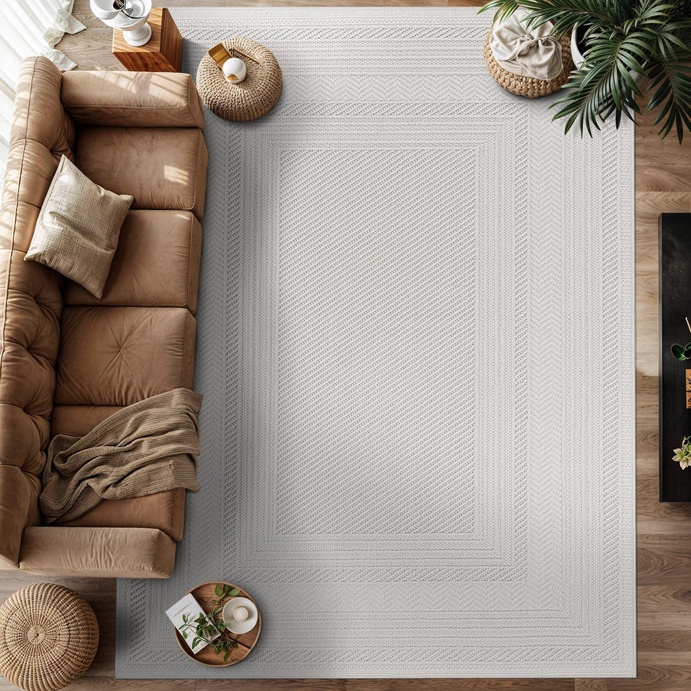 Luul Home Micro Loop Indoor Rug White 5x7 Boho Geometric Neutral Area Rugs fo...