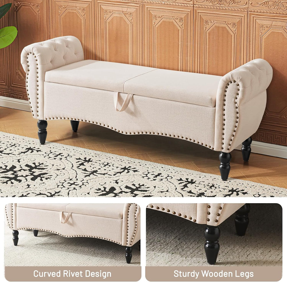 Furniliving Storage Ottoman Bench for Bedroom, Upholstered End of Bed Bench w...