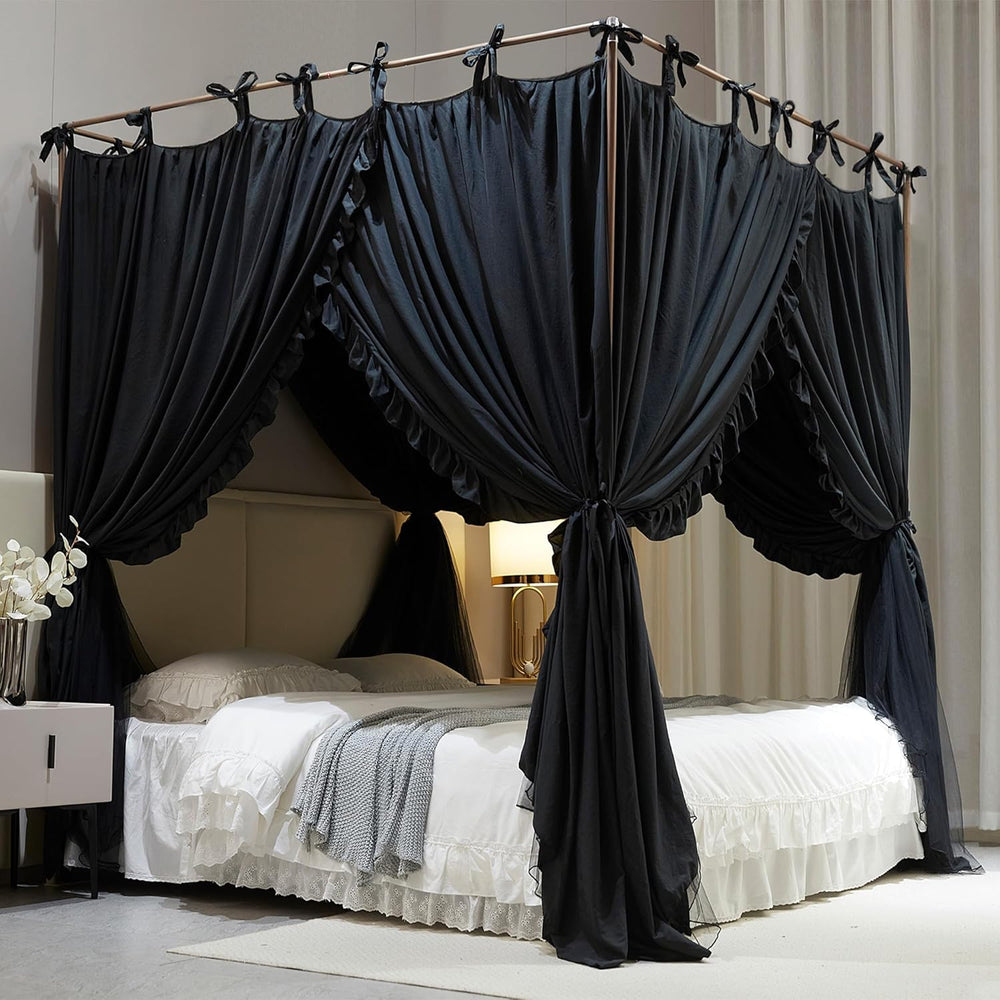 AIOOO 4 Corners Post Princess Curtain Bed Canopy Double Layer Cozy Mosquito N...
