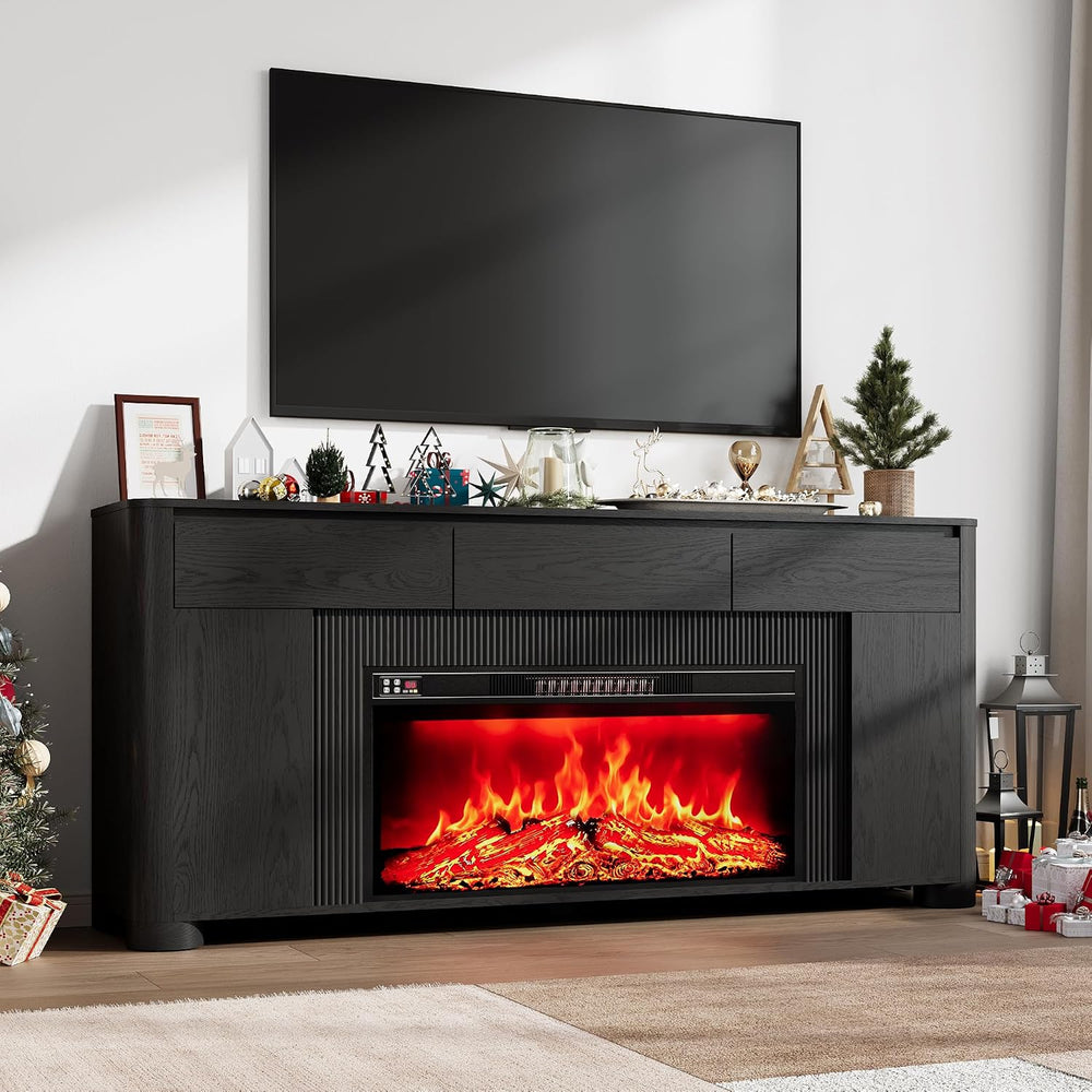 YANSNWO 70" Fireplace TV Stand for TVs Up to 80", Black
