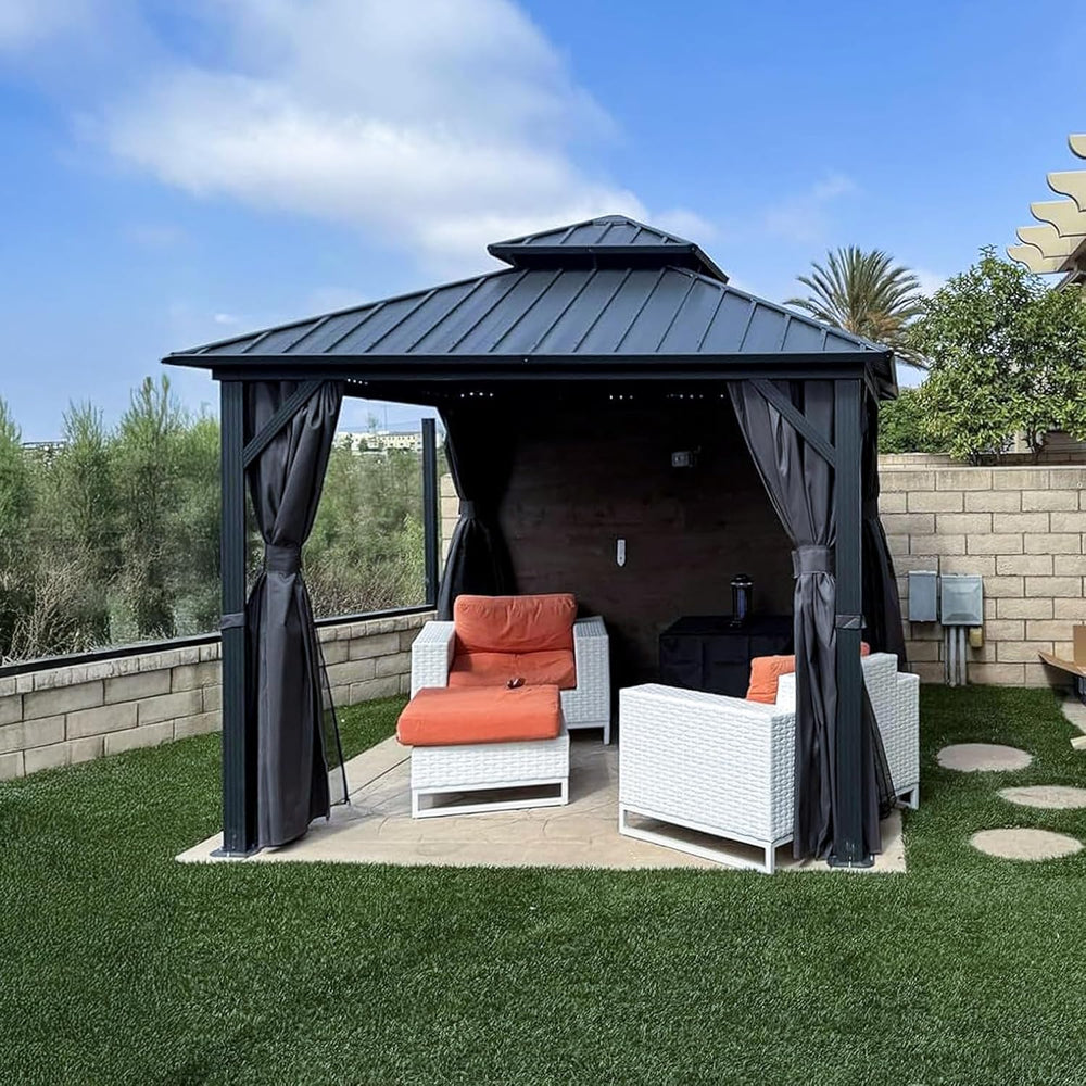 PURPLE LEAF Patio Hardtop Gazebo 10' x 10' Aluminum with Double Roof,...