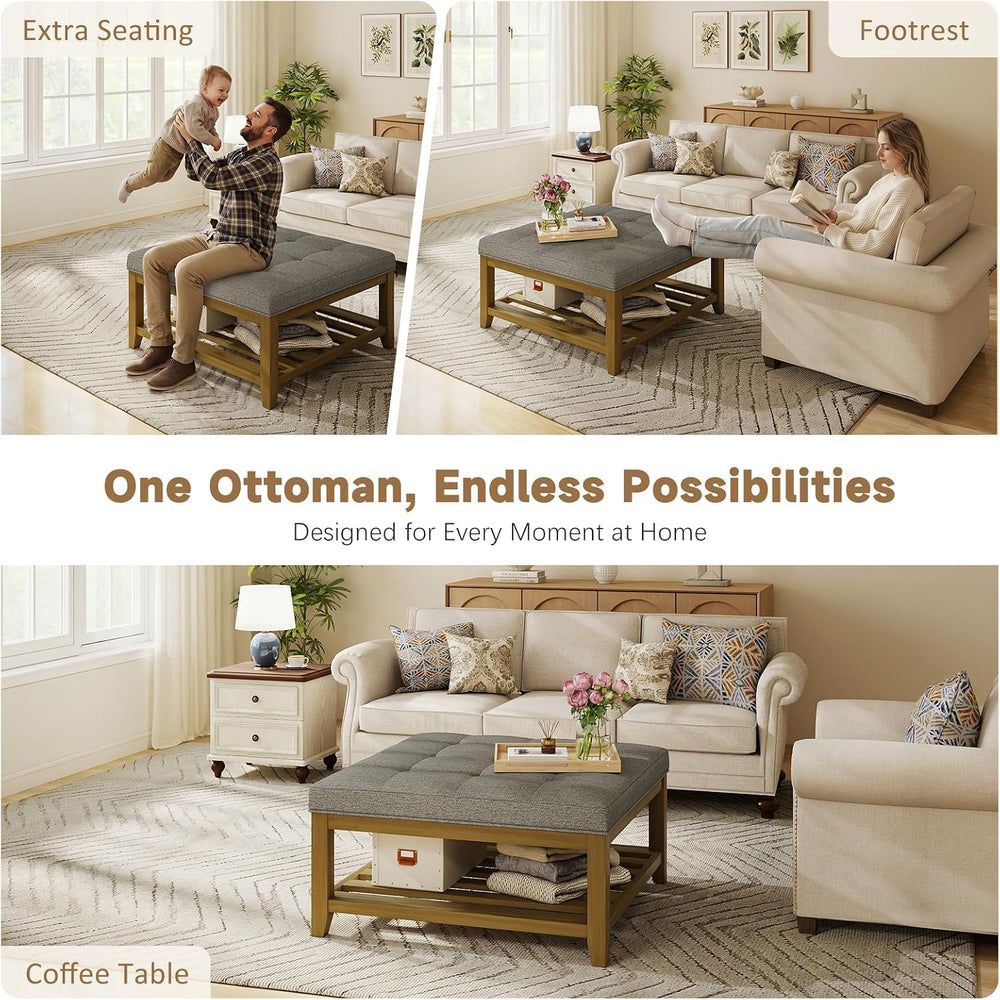 Befurtori Large Square Ottoman Coffee Table, Linen Solid Upholstered Footrest...