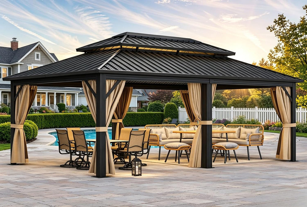 YITAHOME 12X20FT Gazebo Hard Top Patios Double Roof Aluminum Frame