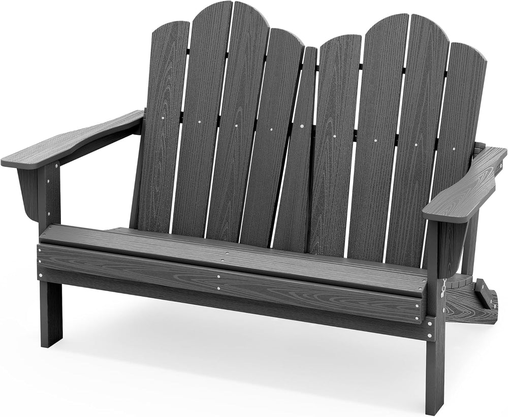 SERWALL Folding Adirondack Bench, HDPE All-Weather, 660lbs Cap, Grey