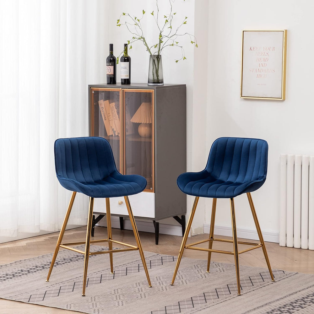 Sidanli Blue Bar Stools Set of 2, 24 Inch Velvet Counter Height Bar Stools wi...