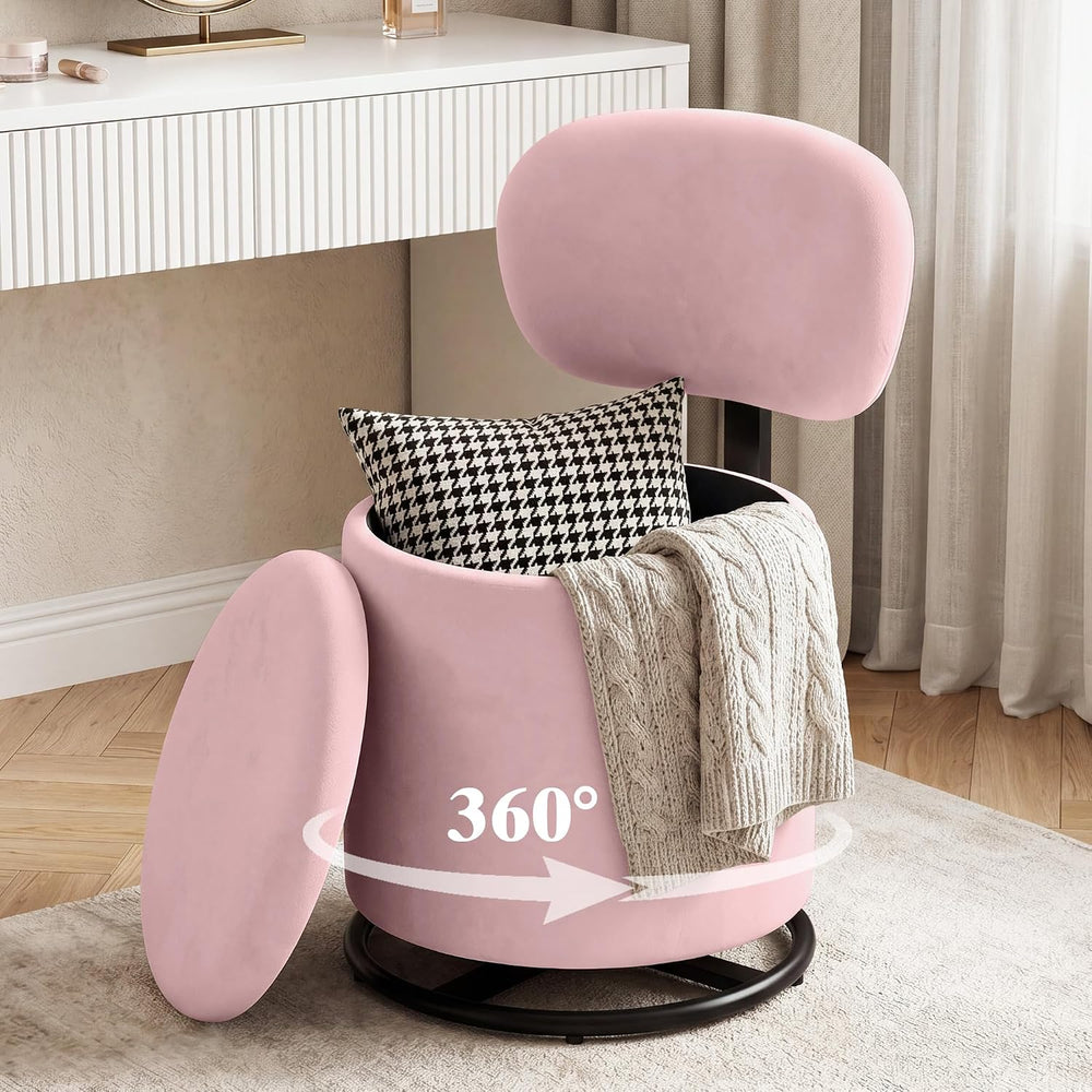LIVELYGLOW Pink Velvet Swivel Vanity Chair with Storage Makeup Stool