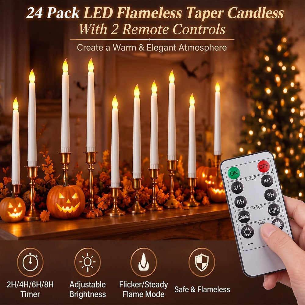Tuanse 24pcs 11" LED Flameless Taper Battery Candles for Halloween, Ivory