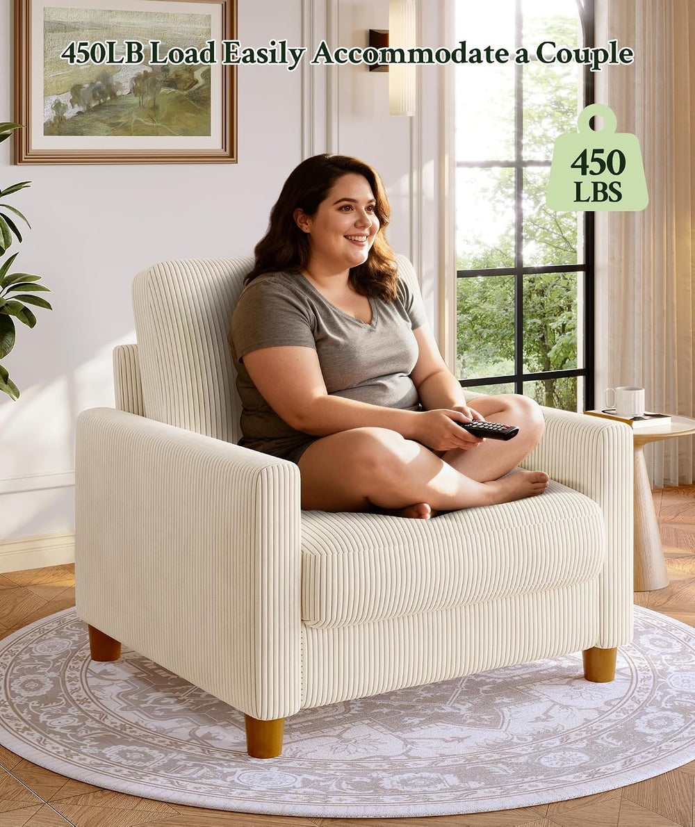 Welzona Corduroy Accent Chair, 35.5” Oversized Chair, Living Room Chairs