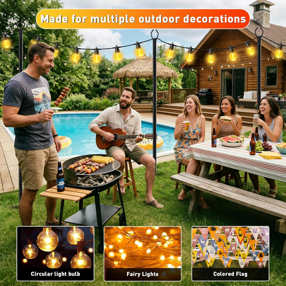 LETIANPAI 8 Pack String Light Poles,10 FT Metal Poles with Fork for Outdoor S...