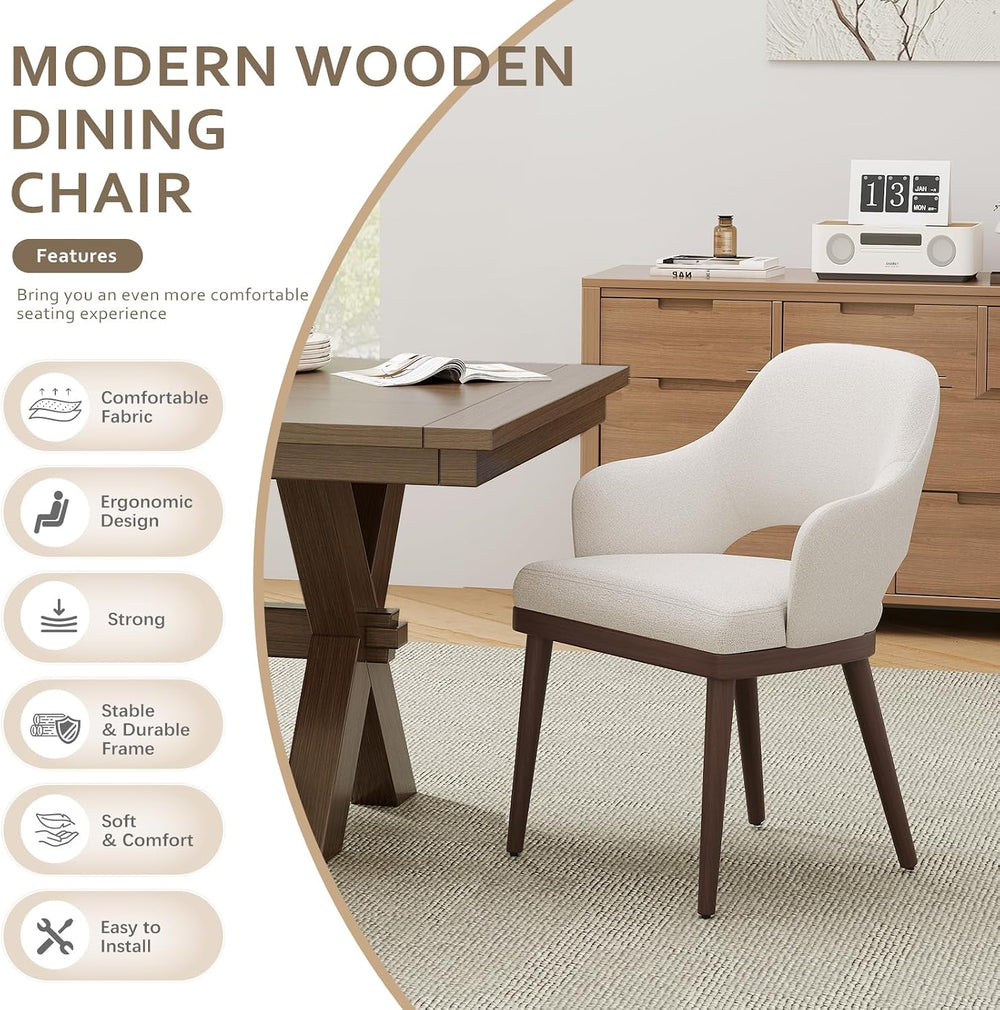 MALOL Wooden Dining Chairs Set of 6, Modern Fabric Upholstered Dining Room Ch...