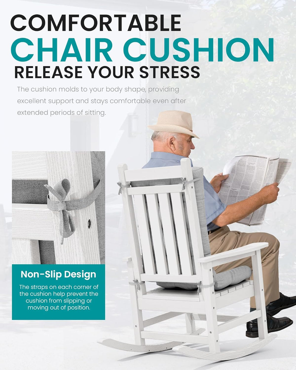 SERWALL HDPE Outdoor Rocking Chair Cushion Set of 2, Gray