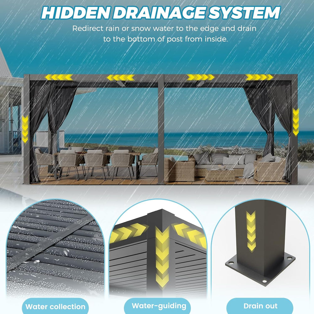 LVUYOYO Outdoor Louvered Pergola 10' x 20', Aluminum Pergola