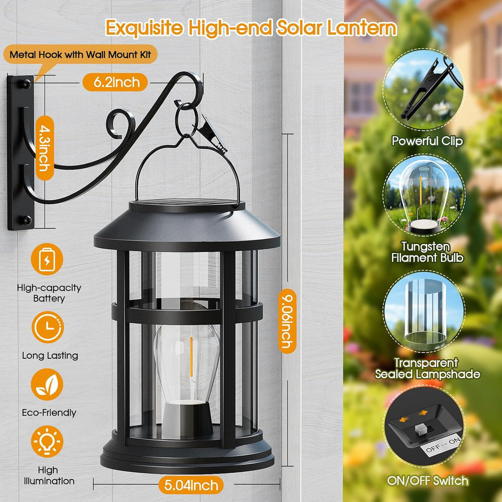 GARPAR Solar Lanterns Outdoor Waterproof with Wall Mount Kit, Upgraded Bright...