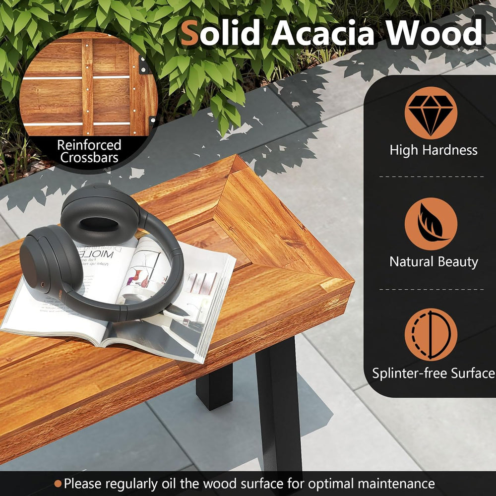 Tangkula Outdoor Acacia Wood Bench, Patio Dining Picnic Bench with Steel Legs...