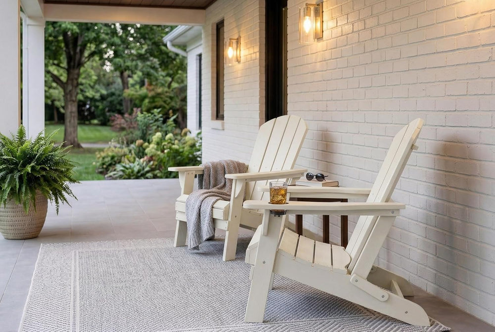 Folding Adirondack Chairs Set of 2 with Cup Holder, Heavy Duty HDPE Plastic O...