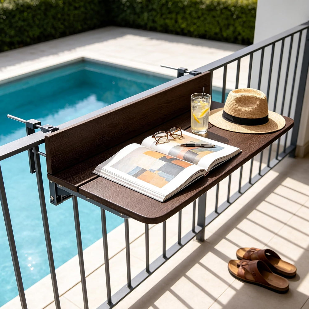 Balcony Bar Table for Railings, Outdoor HDPE Hanging Folding Adjustable Heigh...