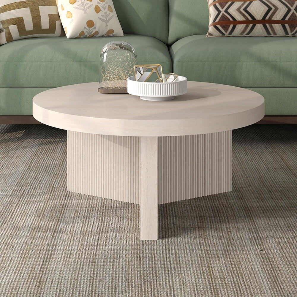Henn&Hart 32" Scandinavian Fluted Coffee Table, Beech White