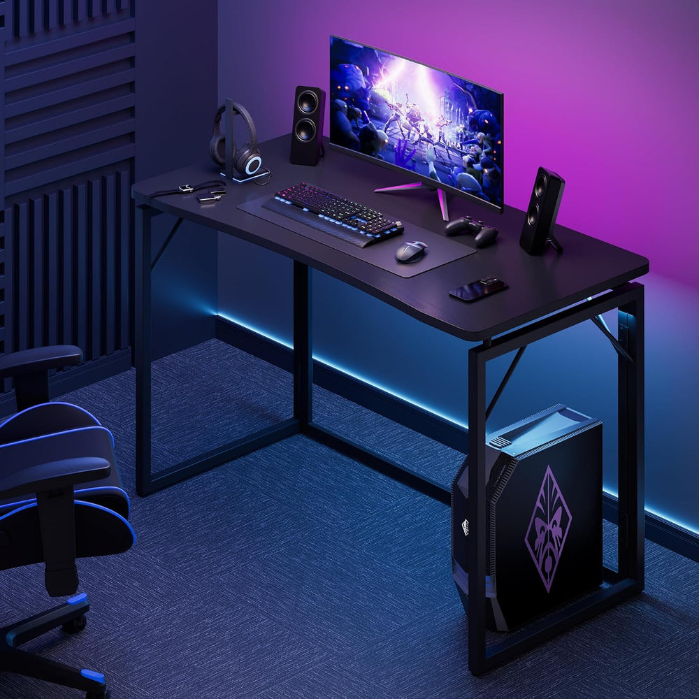 JOYMOOP 31.5" Black Folding Desk, No Assembly, Wooden Top, Small Size